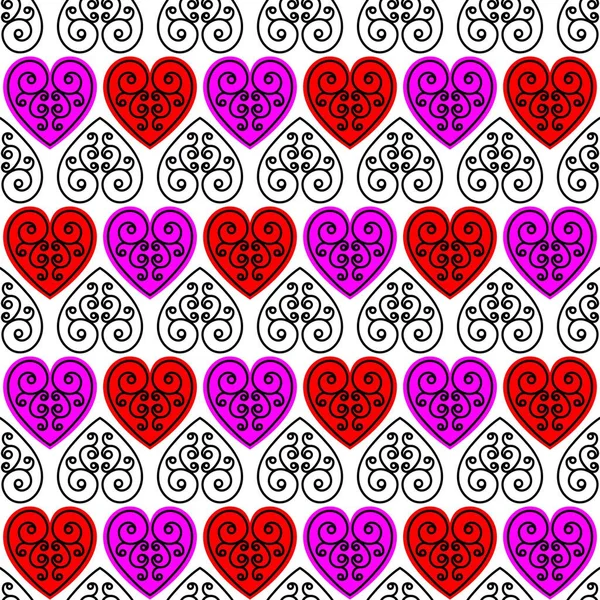 Valentines Day Red Pink White Heart Retro Seamless Vector Pattern — Stock Vector