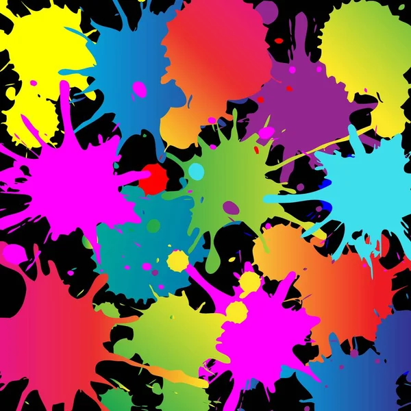 Gráfico Salpicaduras Colores Happy Holi Sobre Fondo Negro — Vector de stock