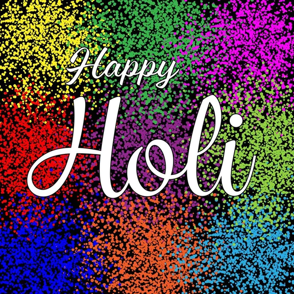 Feliz Holi Colorido Vector Gráfico Polvo Sobre Fondo Negro — Vector de stock