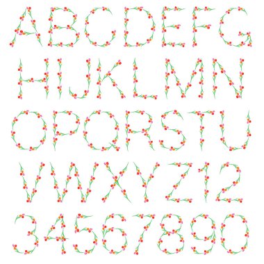 Lale çiçekli vektör renkli alfabe yazı tipi