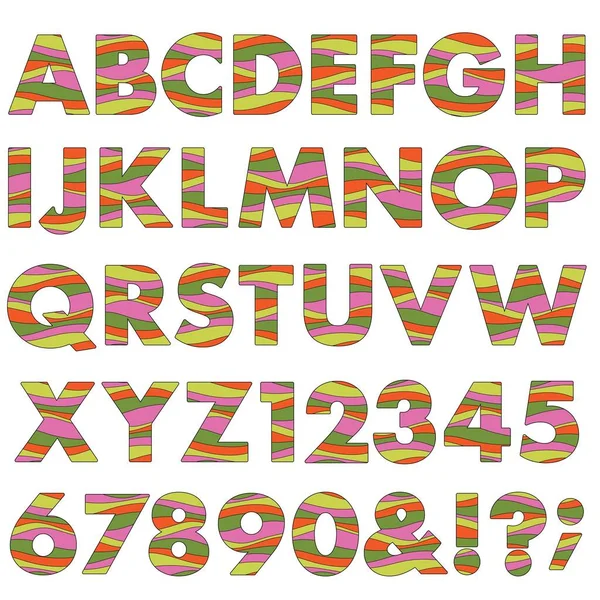Rose Vert Orange Bande Ondulée Alphabet — Image vectorielle