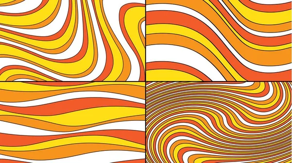 抽象的波浪形黄橙色复古条纹图案 — 图库矢量图片