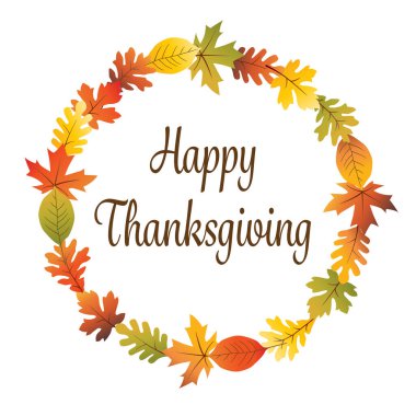 happy Thanksgiving autumn leaves circular wreath vector illustration