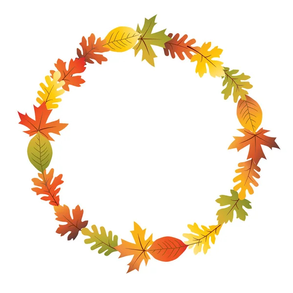 Autumn Leaves Circular Wreath Vector Illustration — Stockvector