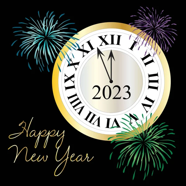 2023 Happy New Year Countdown Clock Fireworks Graphic — Stock vektor