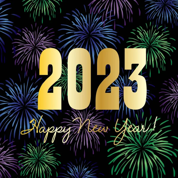 2023 Happy New Year Graphic Fireworks Black Background — Stockvector