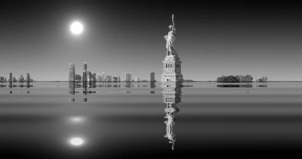 Dystopijna Fotografia Miasta Nowy Jork Rozmrożeniu Biegunów Podniesieniu Poziomu Morza — Zdjęcie stockowe