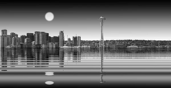 Dystopijna Fotografia Miasta Seatle Rozmrożeniu Biegunów Podniesieniu Poziomu Morza Produkt — Zdjęcie stockowe