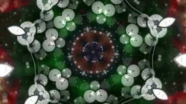 Renkli gaz bulutsusu olan bir alanda dönen saatlerin kaleydoskopik videosu