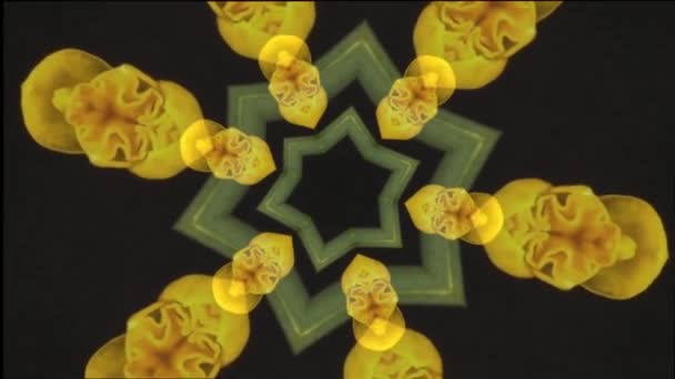 Kaleidoscopic Vídeo Abertura Flores Amarelas — Vídeo de Stock