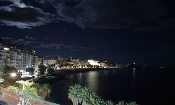 Noite Luar Almuecar Mediterrâneo Costa Tropical Granada Andaluzia Espanha — Fotografia de Stock