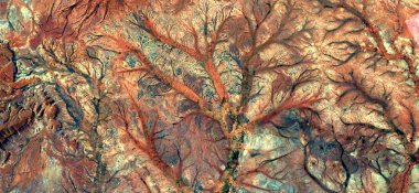 Sonbaharda orman, Afrika çöllerinin soyut fotoğraflarının havadan çekilmesi. Çöl manzaralarının havadan görünüşü, Tür: Soyut doğalcılık, soyuttan mecazlara