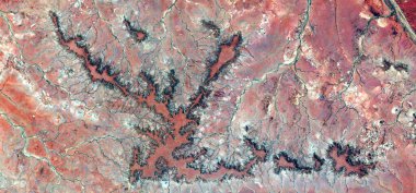 Savaştan sonra sahnenin şekillerini ve renklerini taklit eden Afrika çöllerinin soyut manzarası, Tür: Soyut bir fosil solucanı, soyuttan mecazlara