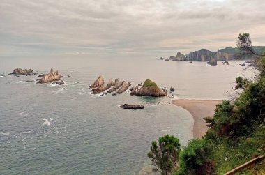 Gueirua beach, Asturias, Spain, holiday tourist destination,