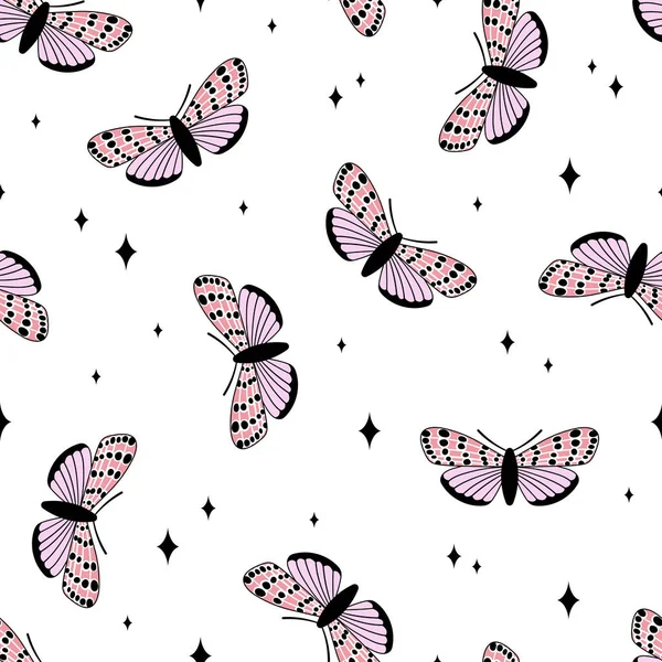 Απρόσκοπτη Μοτίβο Ροζ Πεταλούδες Χειροποίητη Διανυσματική Απεικόνιση Υφή Για Ύφασμα — Διανυσματικό Αρχείο