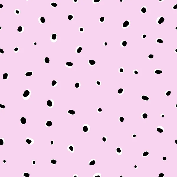Seamless Pattern Black White Dots Pink Background Hand Drawn Vector — Stock Vector