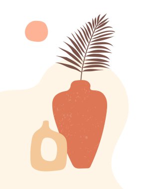 Soyut poster. Çizgi çalışması. Çağdaş geometrik bileşim. Boho duvar dekoru. Yüzyıl ortası sanat baskısı. Vektör illüstrasyonu  