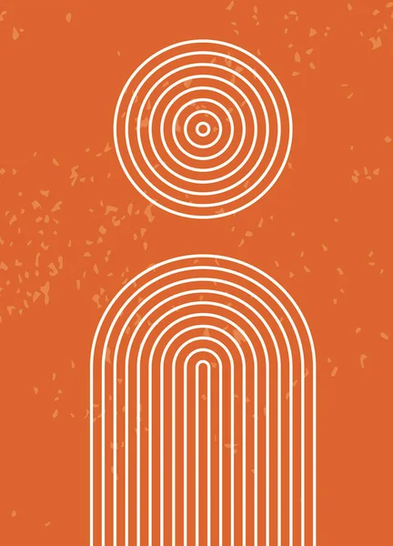 Soyut boho posteri. Turuncu arka planda geometrik kompozisyon. Yüzyıl ortası sanat baskısı. Ev dekoru. Satır sanatı