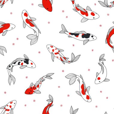 Koi balığıyla kusursuz desen. Doğu kökenli. Baskı, tekstil, kumaş, ambalaj için doku.