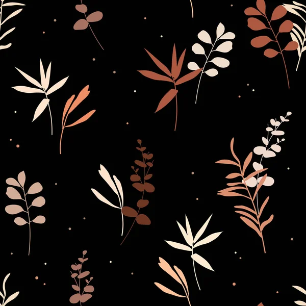 Seamless Pattern Abstract Leaves Black Background Nature Art Vector Illustration — Διανυσματικό Αρχείο
