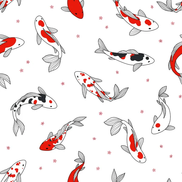 Koi balığıyla kusursuz desen. Doğu kökenli. Baskı, tekstil, kumaş, ambalaj için doku.