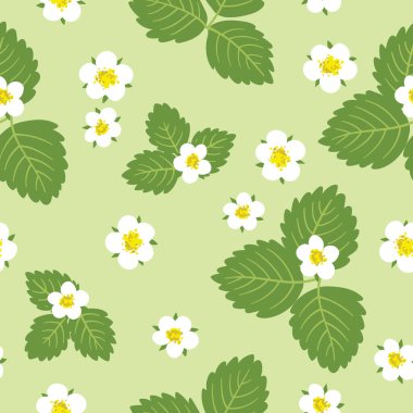Beyaz çiçekler ve yapraklarla kusursuz bir desen. Yaz vektörü arka planı. Baskı, tekstil, kumaş, ambalaj için doku