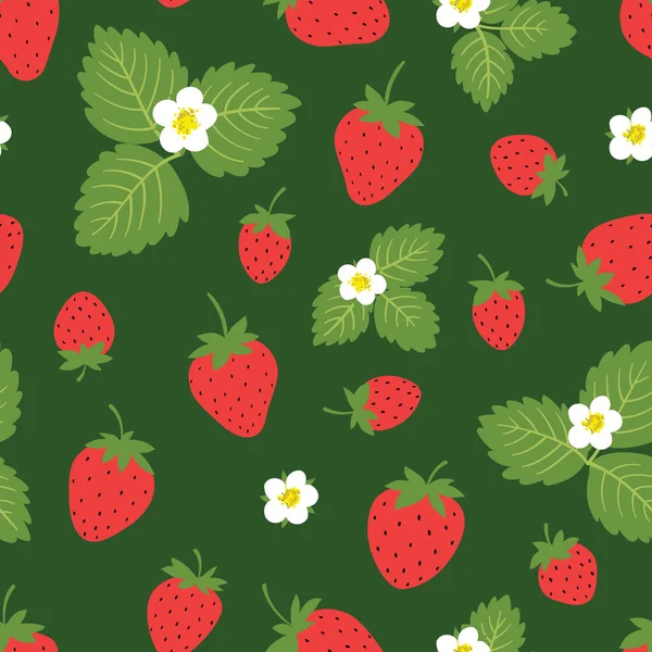 Seamless Pattern Strawberries Summer Background Hand Drawn Vector Illustration Texture — Stok Vektör
