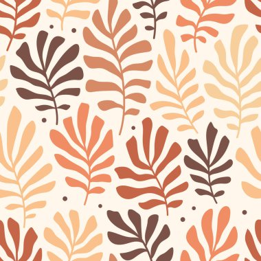 Yapraklı kusursuz desen. El çizimi vektör çizimi. Bohem sanatı. Baskı, tekstil, kumaş, ambalaj için doku.