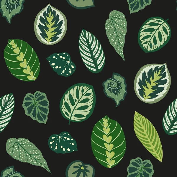 Seamless Pattern Green Leaves Hand Drawn Vector Background Texture Print — Stock Vector