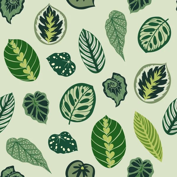 Seamless Pattern Green Leaves Hand Drawn Vector Background Texture Print — Stock Vector