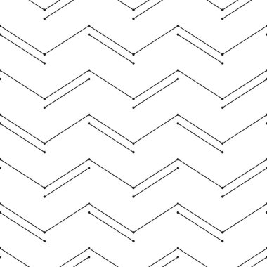 Noktaları ve çizgileri olan kusursuz geometrik desen. Vektör arkaplanı. Siyah ve beyaz. Yazdırma, tekstil, ambalaj için doku
