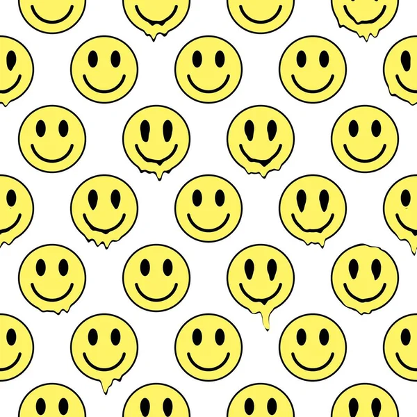 Melted Smiley Face Seamless Pattern Trippy Background Rave Psychedelic Graphics — Wektor stockowy