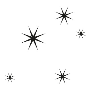 Parlak kıvılcımlar. Yıldızlı kompozisyon. Gece gökyüzü. Gecenin sembolleri. Vektör çizimi. Beyaz arka planda tek bir nesne var. Sihirli parıltı.