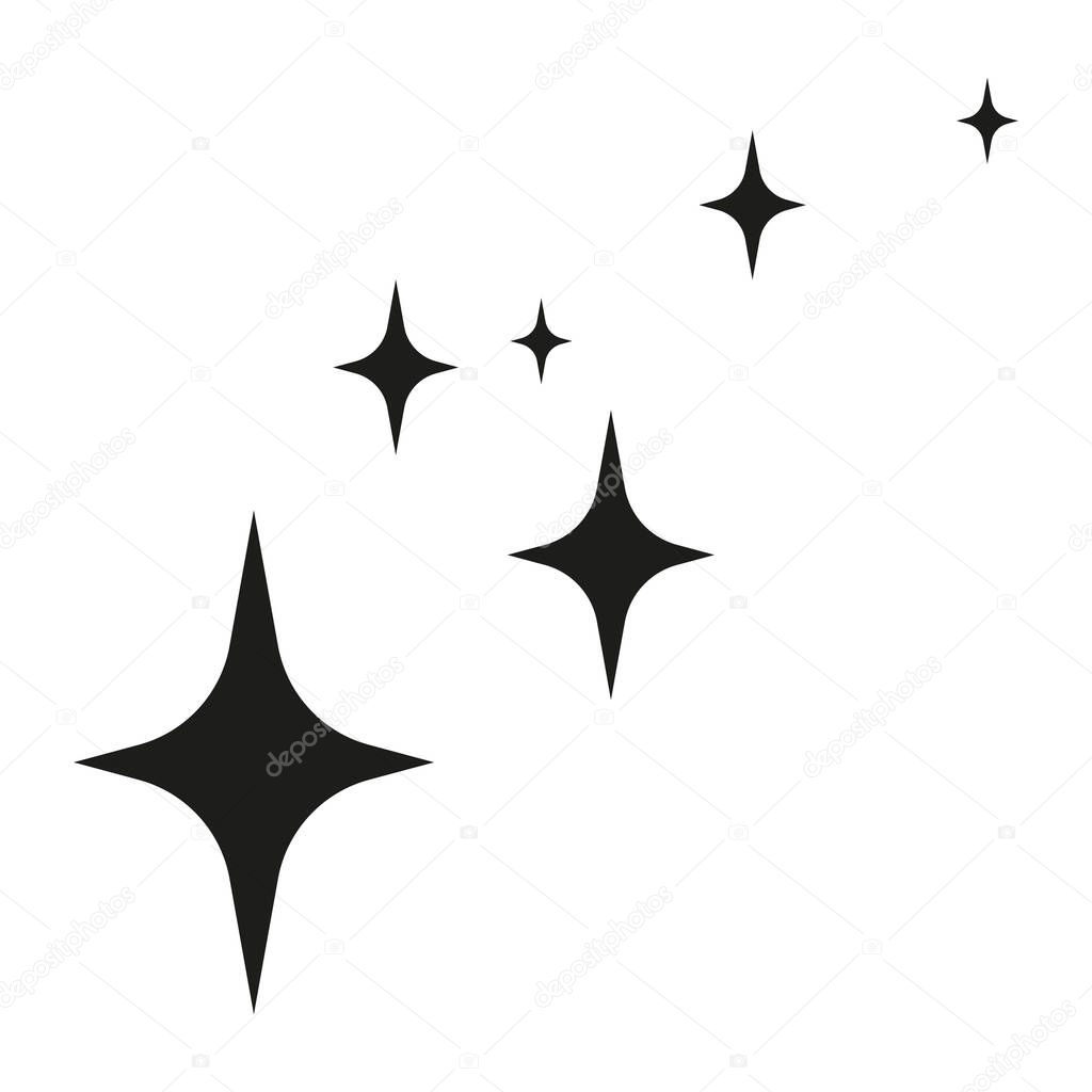 Composition with sparkle stars. Night sky. Symbols of night. Vector illustration. Isolated object on white background.