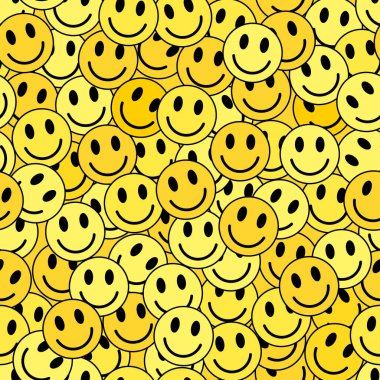 Seamless pattern with smiling faces on yellow background. Vector illustration. Trendy texture for print, textile, fabric