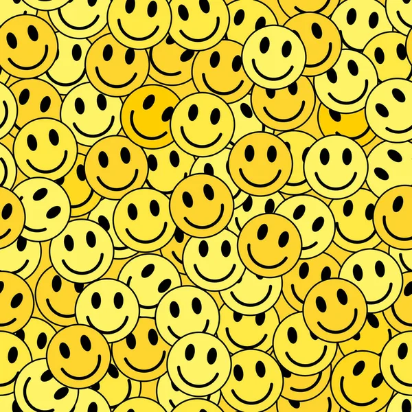 Seamless Pattern Smiling Faces Yellow Background Vector Illustration Trendy Texture — стоковый вектор