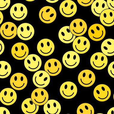 Seamless pattern with smile. Yellow background. Vector illustration. Trendy texture for print, textile, fabric, packaging.