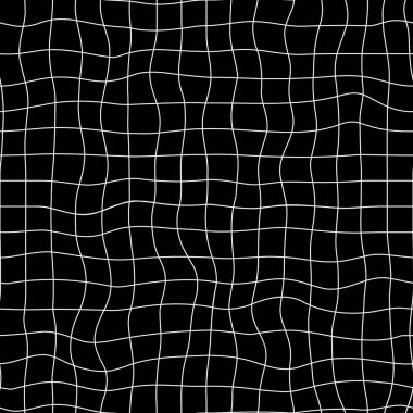 Grid seamless pattern. Melted white lines on black background. Texture for print, textile, fabric, packaging