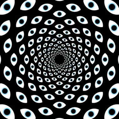 Composition with eyes. Surreal psychedelic vector illustration. Trippy background.