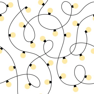 Christmas lights background. Seamless pattern with yellow garlands of light bulbs