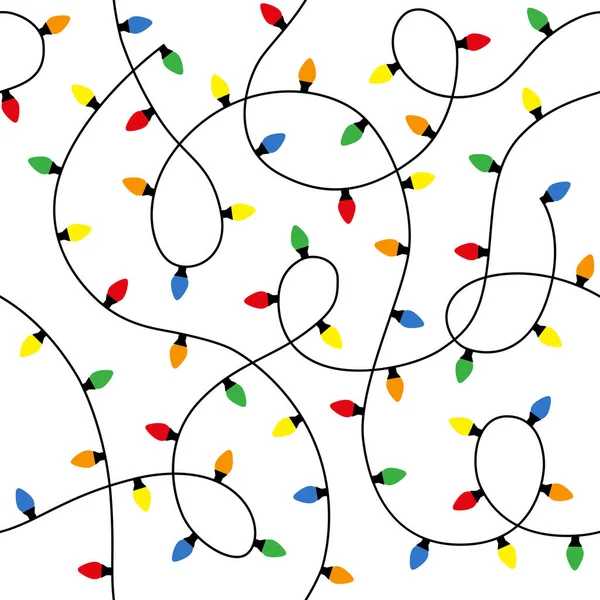 Christmas lights background. Seamless pattern with colorful garlands of light bulbs. Texture for print, textile, fabric, packaging.