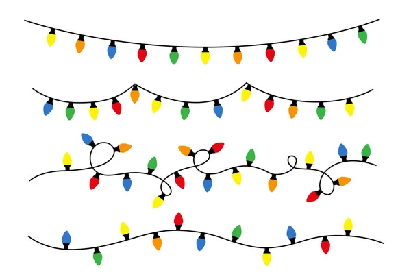 Christmas Lights Vector Hand Drawn Colorful Garlands Vector Illustration — Archivo Imágenes Vectoriales