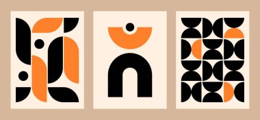 Vector set. Contemporary compositions with geometric shapes. Abstract posters.  Boho wall decor. Mid century art print.