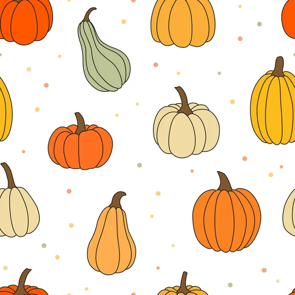 Seamless Pattern Pumpkins Colorful Autumn Background Hand Drawn Vector Illustration — Stock Vector