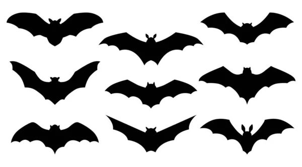 Coleção Morcegos Ilustração Vetorial Desenhada Mão Objetos Pretos Isolados Fundo — Vetor de Stock