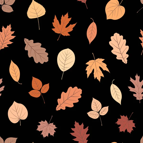 Motif Sans Couture Avec Des Feuilles Automne Sur Fond Noir — Image vectorielle