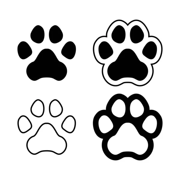 Köpek pençesi simgesi seti. Vektör çizimi. İzole edilmiş siyah nesneler beyaz arkaplan.