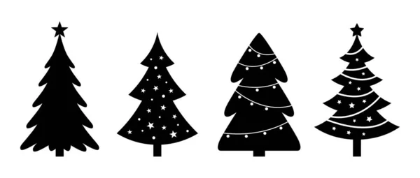 Набор Рождественских Деревьев Зимняя Коллекция Изолированные Объекты Белом Фоне Плоские — стоковый вектор