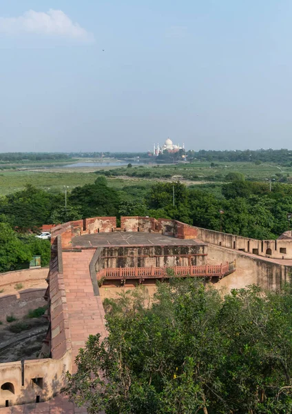Vista Panorámica Del Taj Mahal Desde Fuerte Rojo Ciudad Agra — Foto de Stock