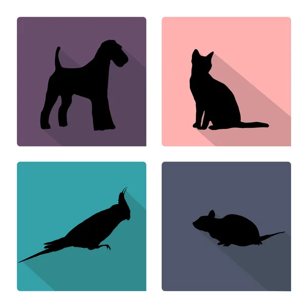 Symbolset mit Silhouetten von Haustieren. — Stockvektor